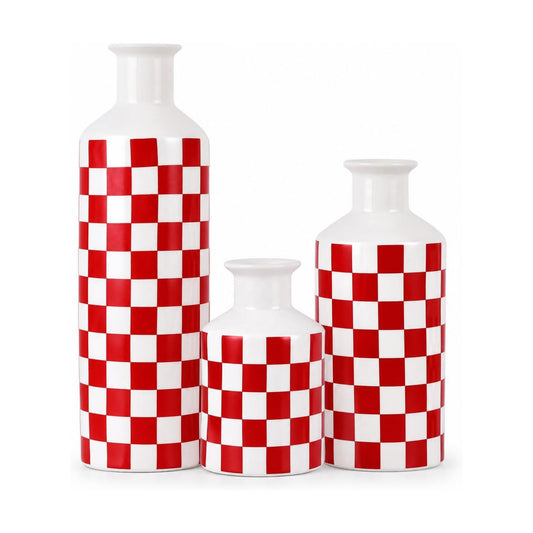 Black and White Ceramic Vase Set 3 / Red