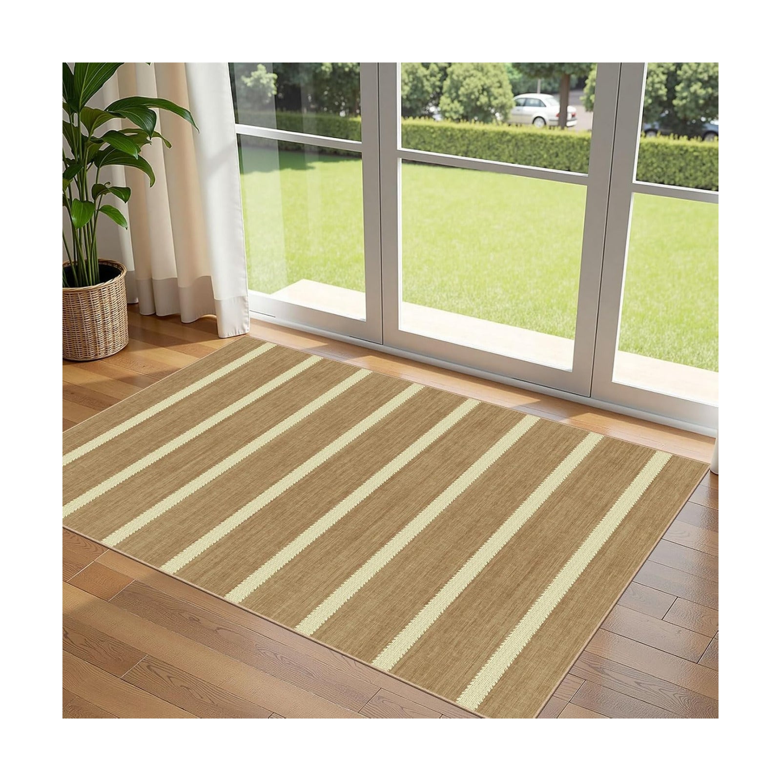 Striped 3x5 Entry Rug, Washable Indoor Outdoor Mats for Front Door