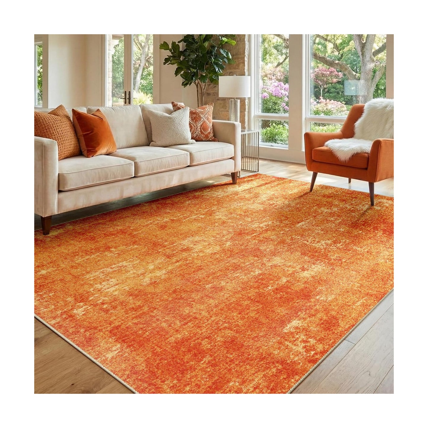 RELEANY Washable 5'x7' Abstract Area Rug for Living Room Orange