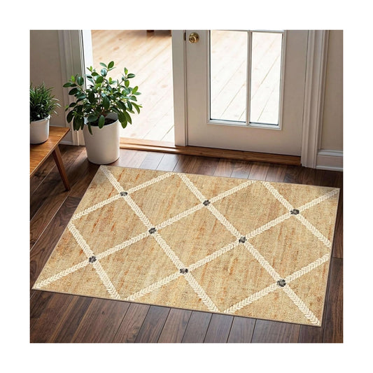 Indoor Front Door Mat, 2x3 Neutral Cottage Geometric Front Door Rug