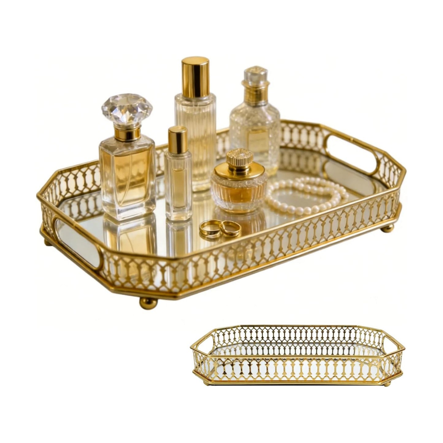Mirror Tray / Vanity Organizer / Gold / 11.42 x 7.09