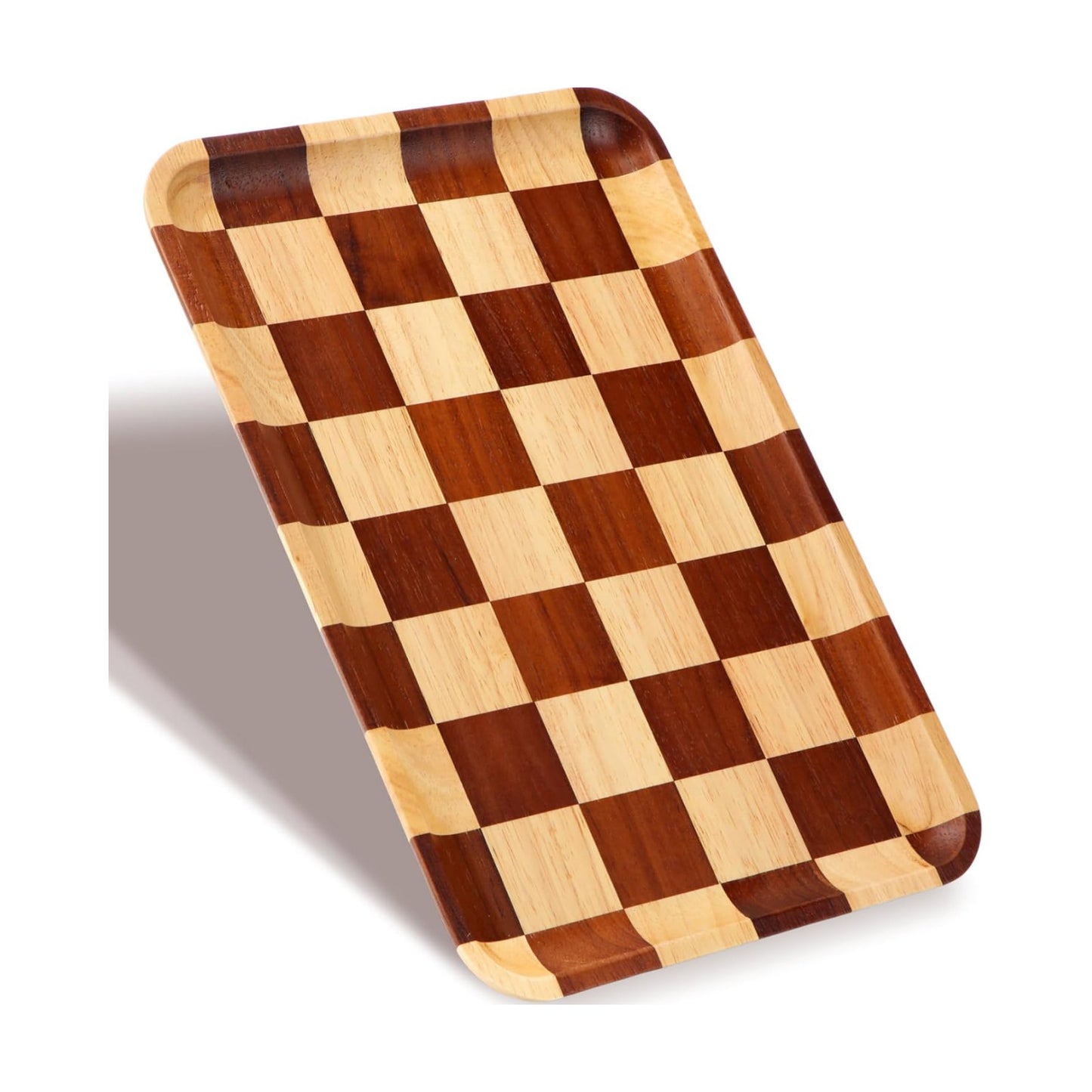 Medium Acacia Wood Checkered Serving Tray " Rectangular Decorative Wooden Tray / 11.8 x 7.9 x 0.7