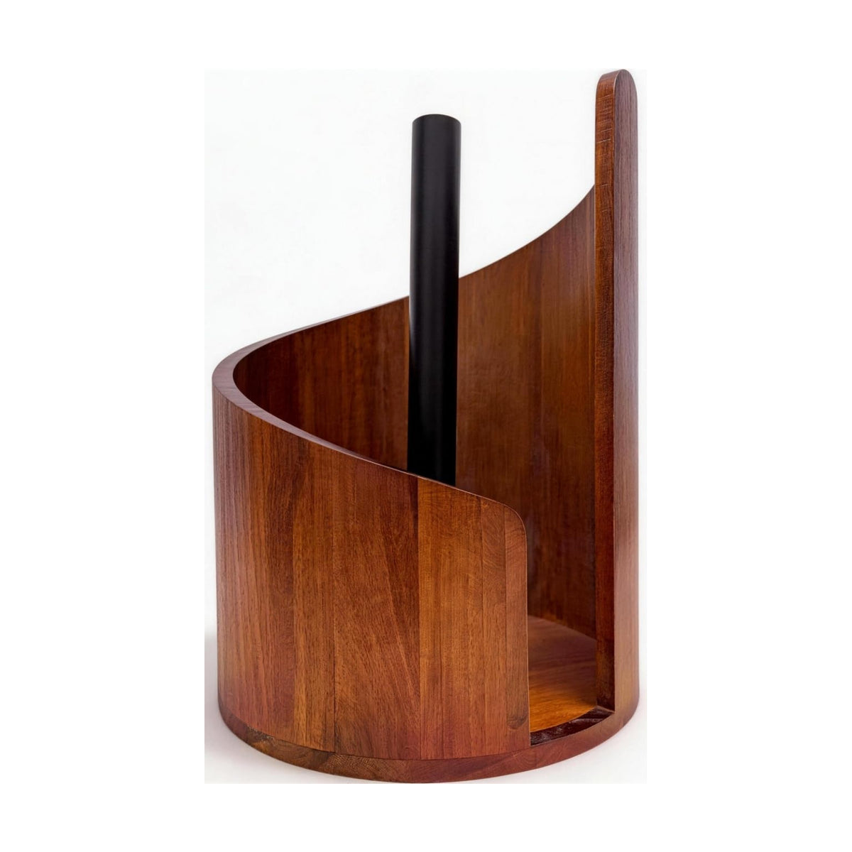 Large Size Countertop Paper Towel Holder with Mango Wood Round Base and Iron Stand, Kitchen Roll Organizer for Kitchen
