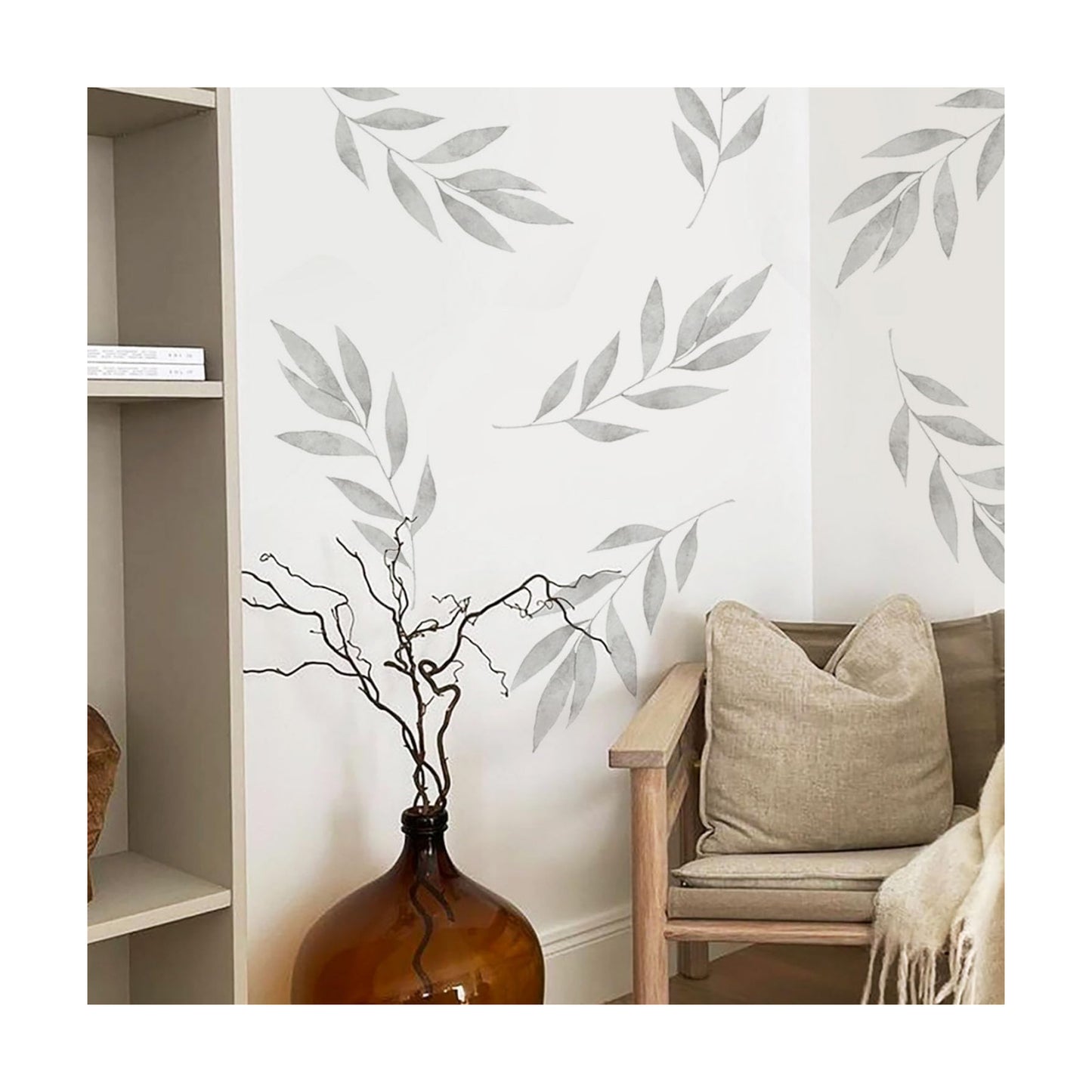 Boho Wall Decals Peel and Stick Large Wall Sticker Leaves Vinly Transfer / Grey