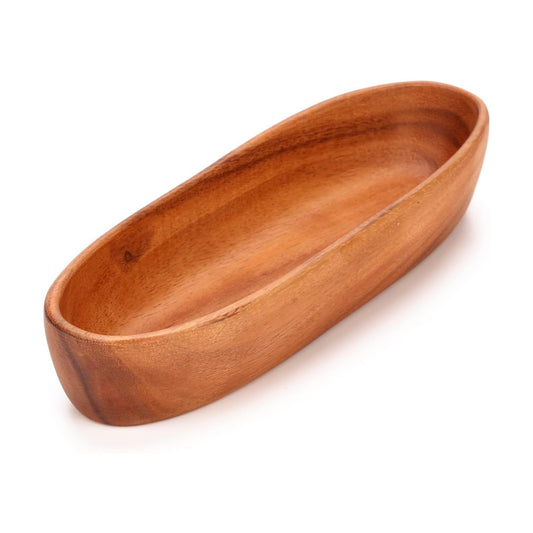 Wooden Oval Decorative Bowl Handcrafted Boat Shaped Tray Catchall for Keys Candy / 10 x 3.4 x 1.8