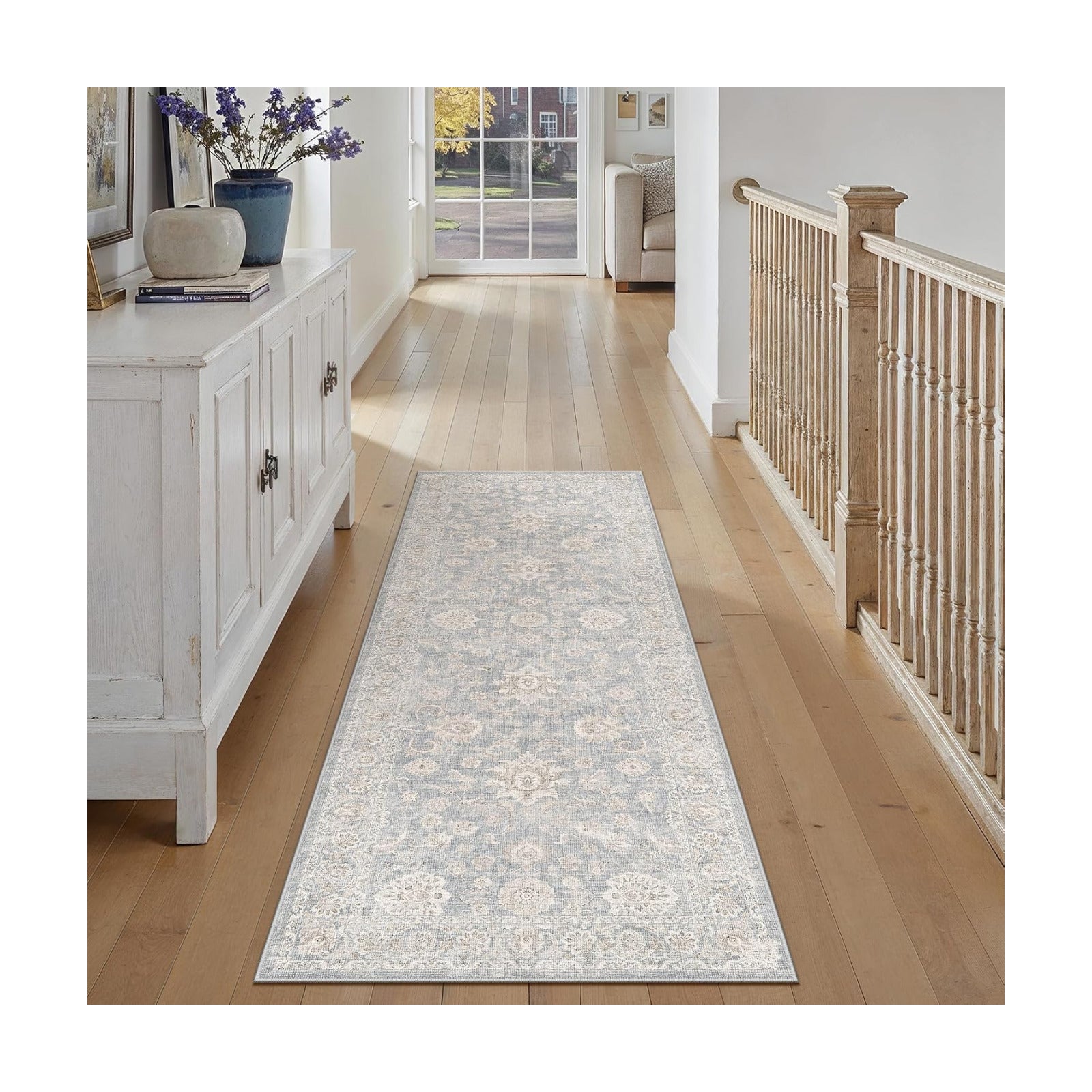 2'6x8 Blue Cream Neutral Runner Rug