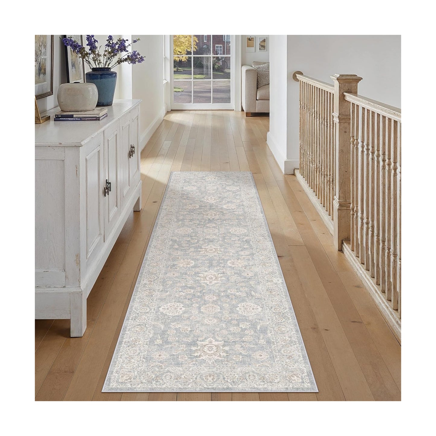 2'6x10 Blue Cream Neutral Runner Rug