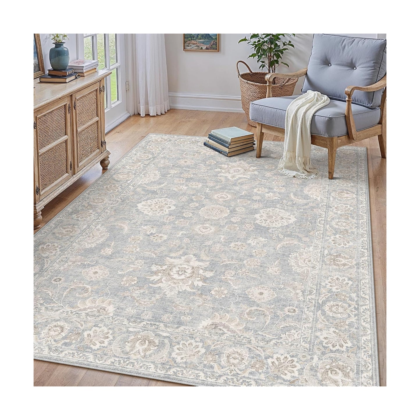 3x4 Blue Cream Neutral Area Rug