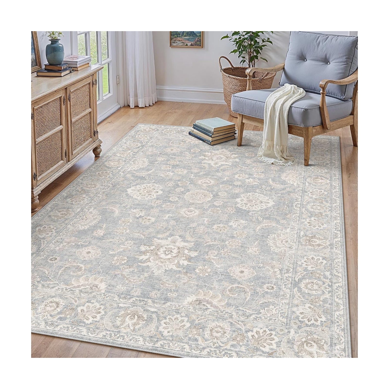3x4 Blue Cream Neutral Area Rug