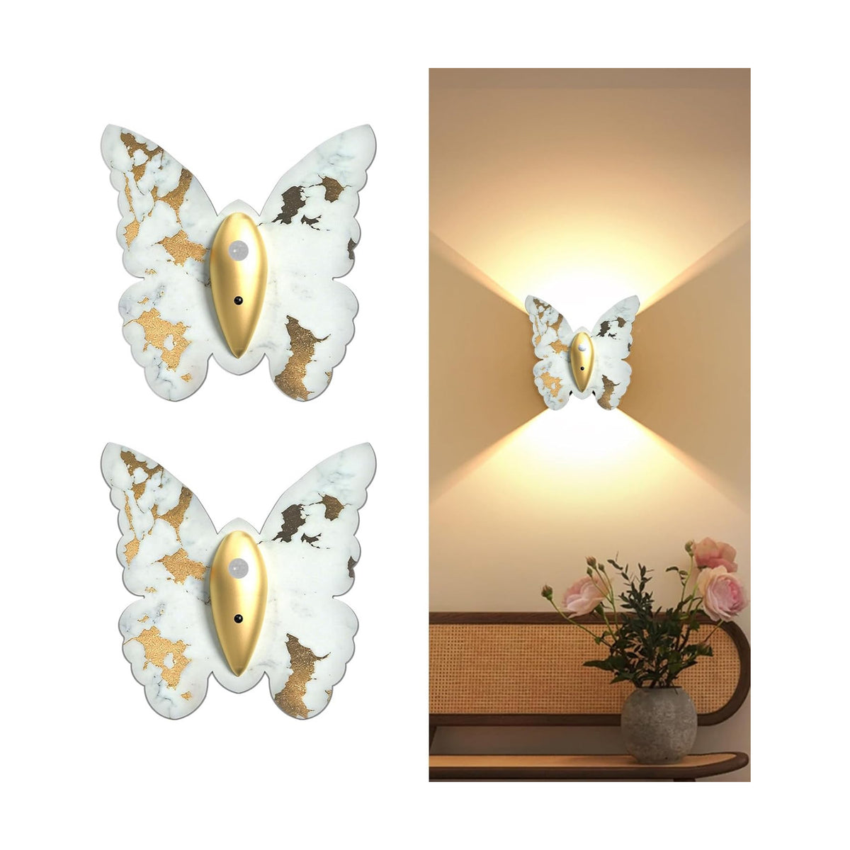 Eneru Motion Sensor Wall Sconce Set of 2, Rechargeable Wall Lights, Indoor | 5000mAh Battery Operated Wall Sconces