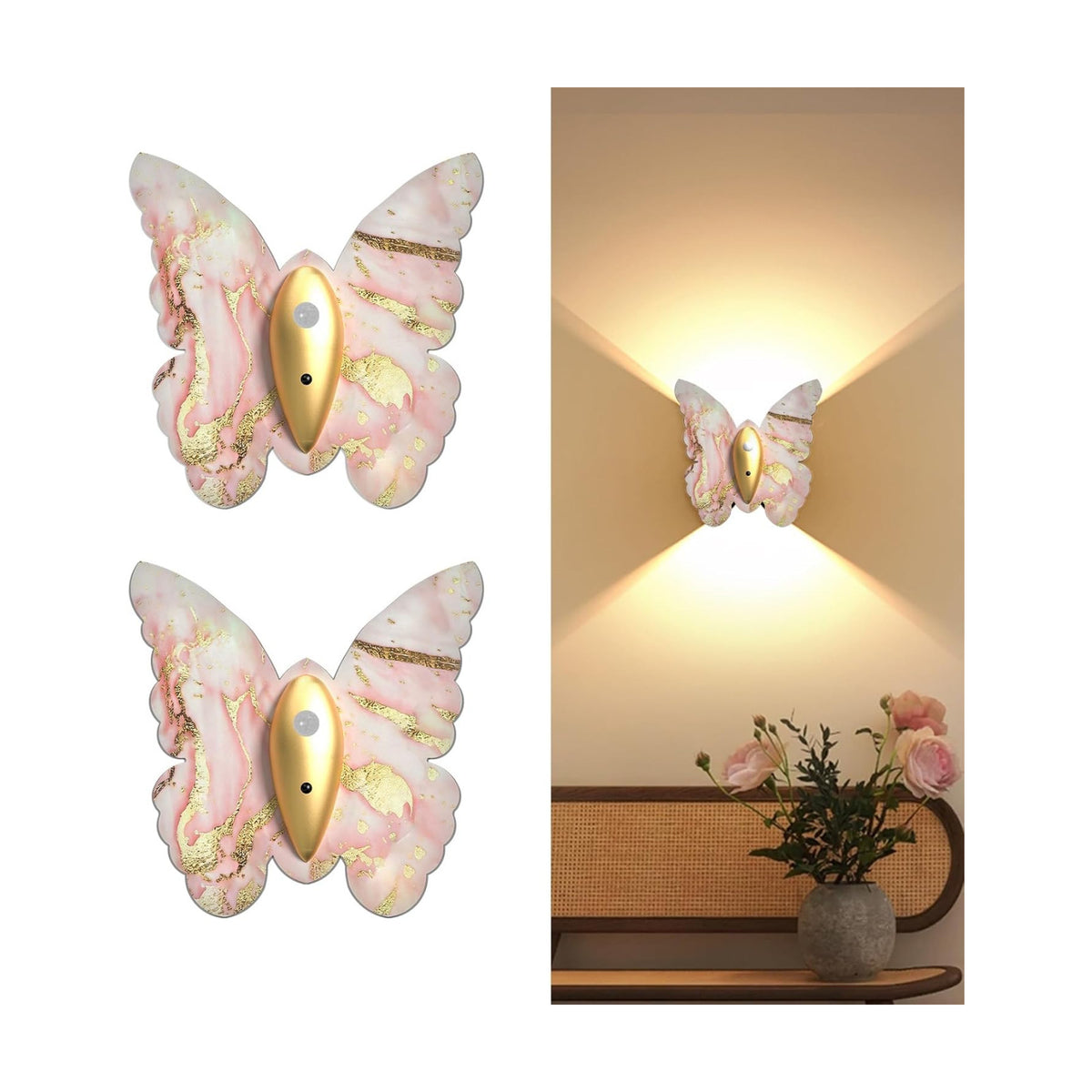 Eneru Motion Sensor Wall Sconce Set of 2, Rechargeable Wall Lights, Indoor | 5000mAh Battery Operated Wall Sconces