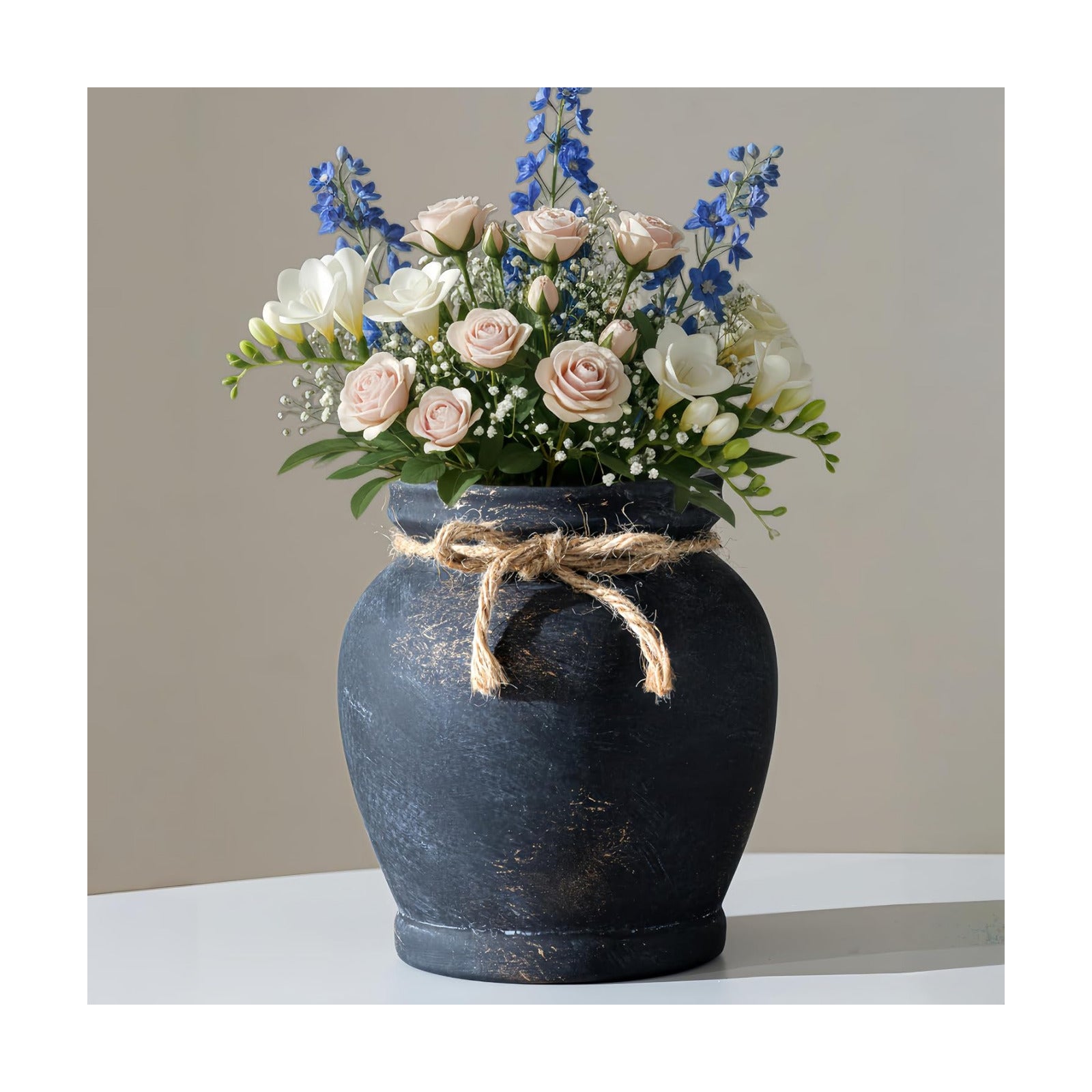 Handcrafted distressed black ceramic vase / Antique Black / 6.5 Inch