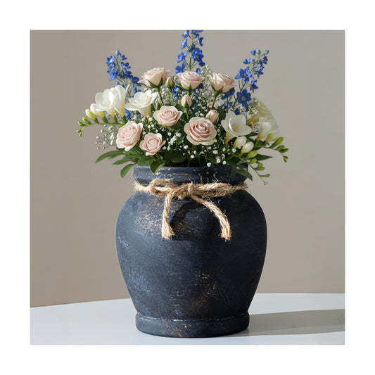 Handcrafted distressed black ceramic vase / Antique Black / 6.5 Inch