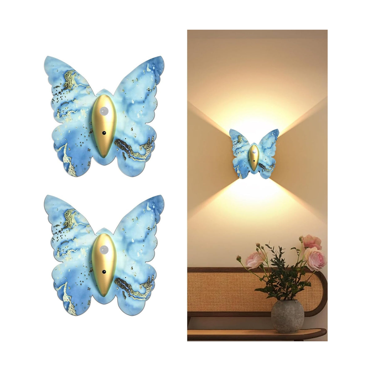 Eneru Motion Sensor Wall Sconce Set of 2, Rechargeable Wall Lights, Indoor | 5000mAh Battery Operated Wall Sconces