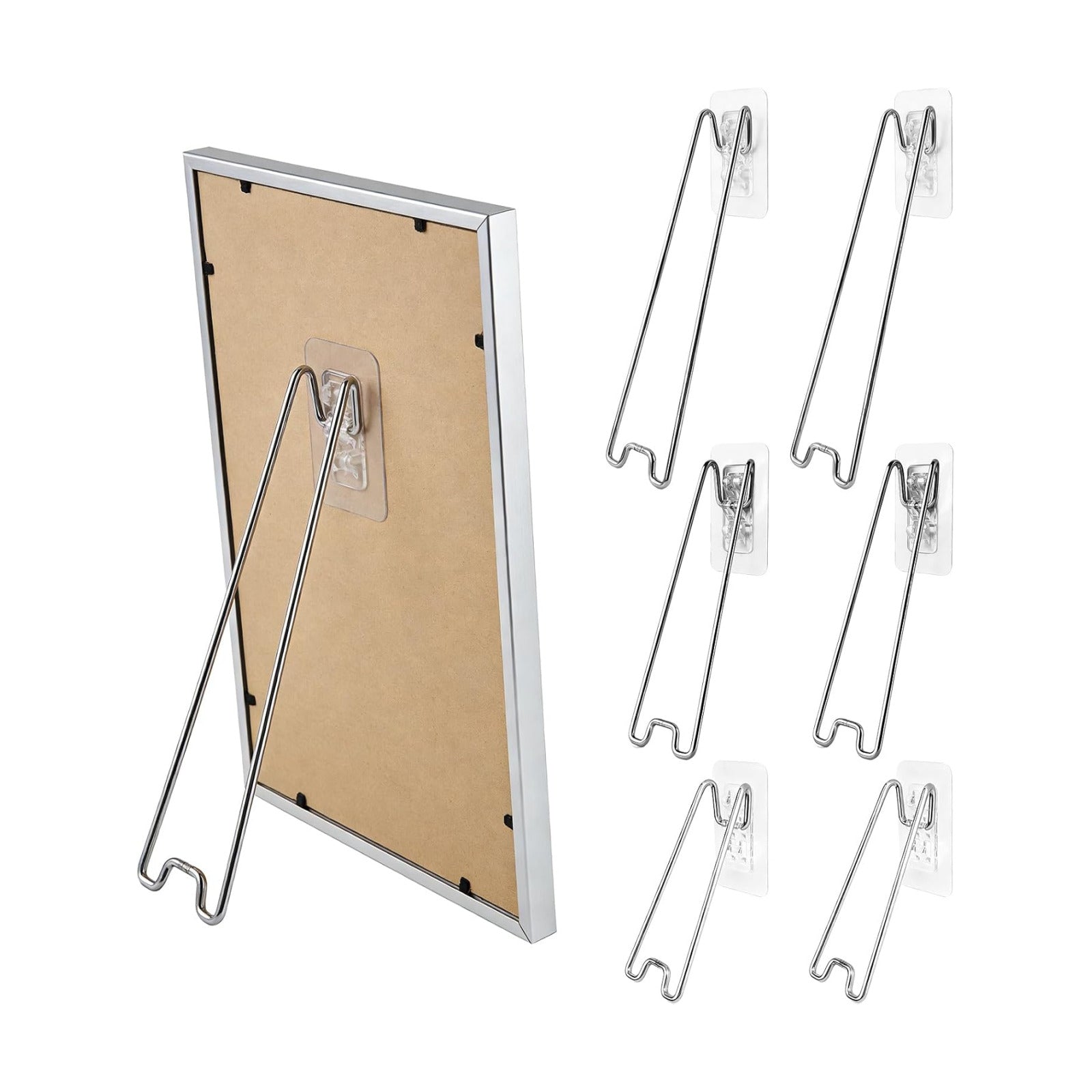 Self Adhesive Photo Frame Stands for Frames / Silver 3 Sizes / Set of 6