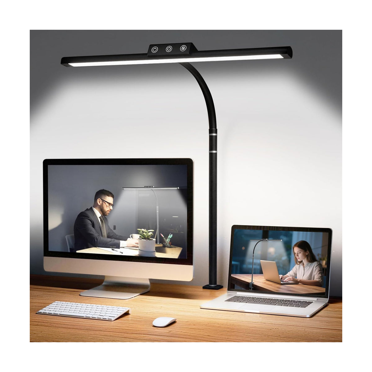 LED Desk Lamp for Home Office, Flexible Gooseneck Desk Lamp with Clamp, 5 Color Touch Control Stepless Dimming