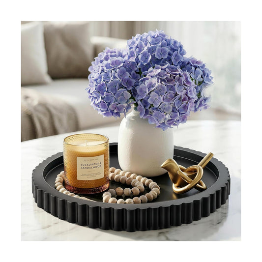 11.4" Modern Minimalist Wooden Round Decor Tray / Black