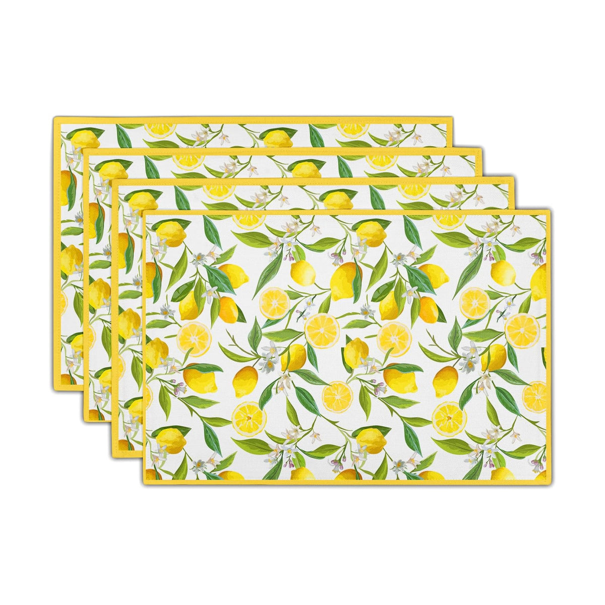 Lemon Placemats Set of 4 18x12 Inch Summer Fruit Yellow Linen Place Mats Heat-Resistant Washable Wipeable Flowers Table Mat for Party Kitchen Dining Room Dinner Table Decor