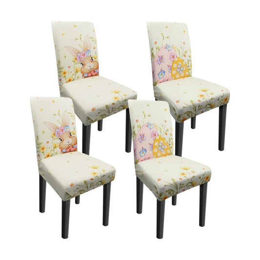 Easter Chair Covers Set of 4 Floral Bunny Chair Back Covers Easter Dining Chair Covers for Party Kitchen Decorations