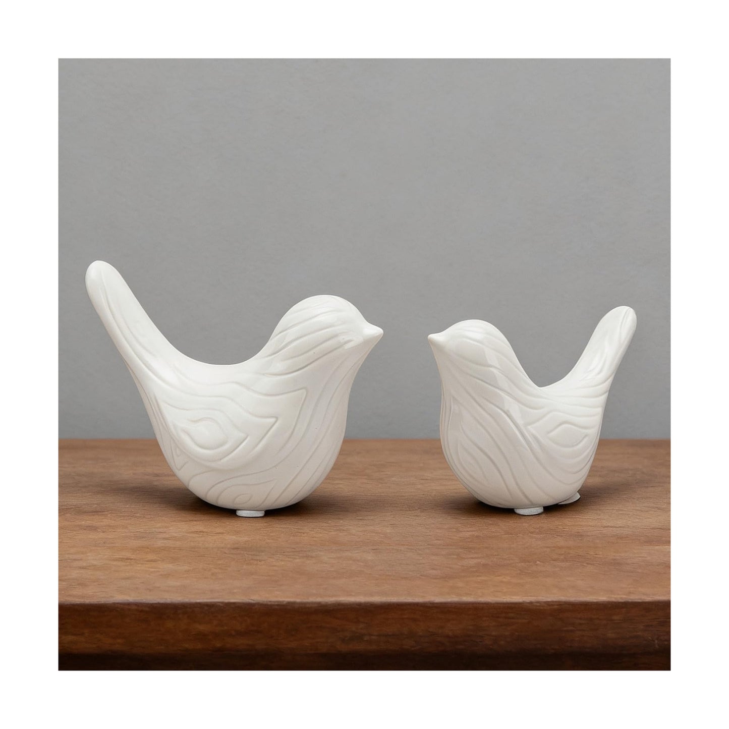 Small Ceramic Birds Statue / White / Set of 2
