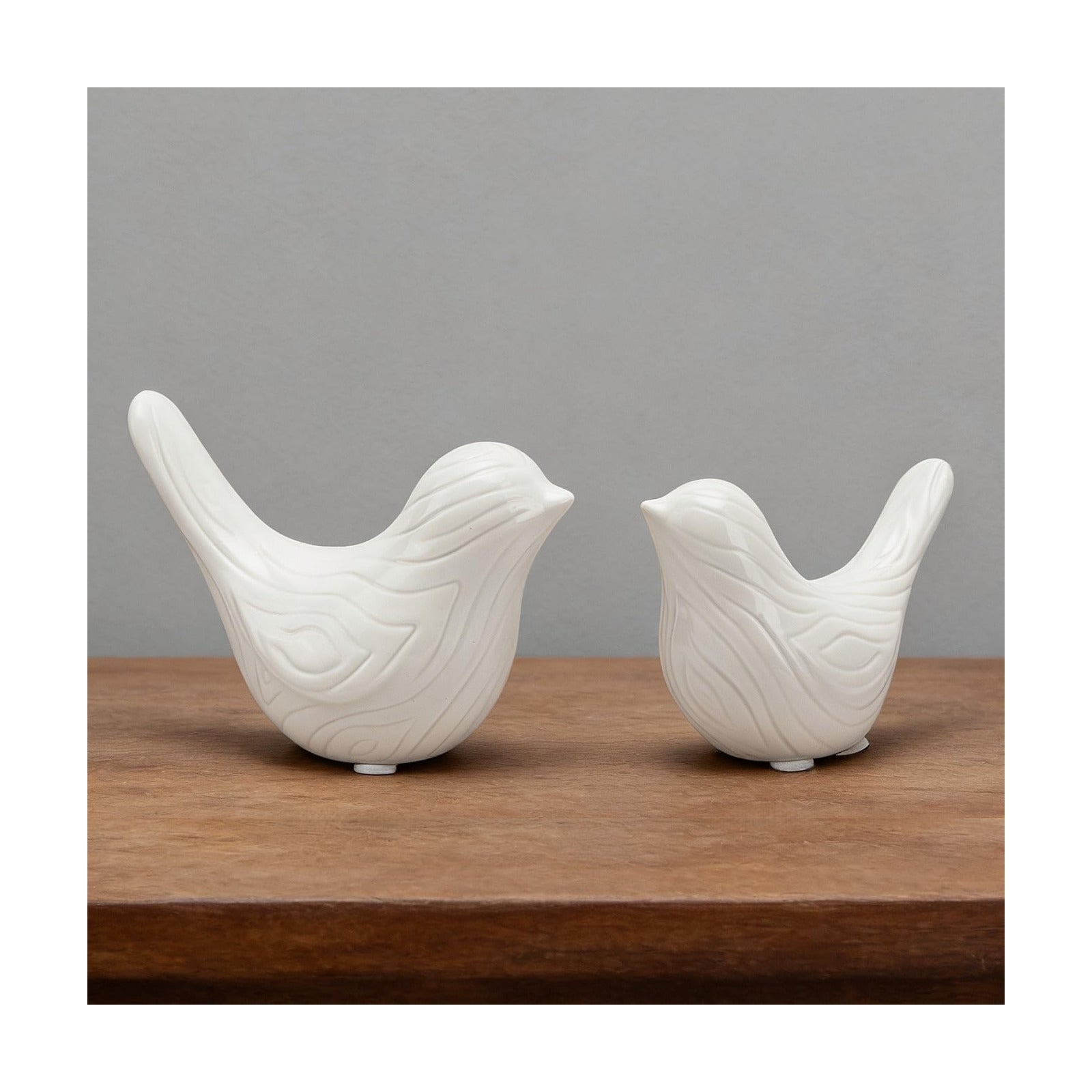 Small Ceramic Birds Statue / White / Set of 2