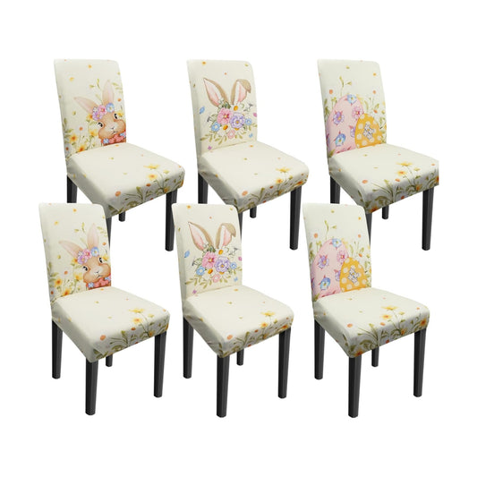 Easter Chair Covers Set of 6 Floral Bunny Chair Back Covers Easter Dining Chair Covers for Party Kitchen Decorations