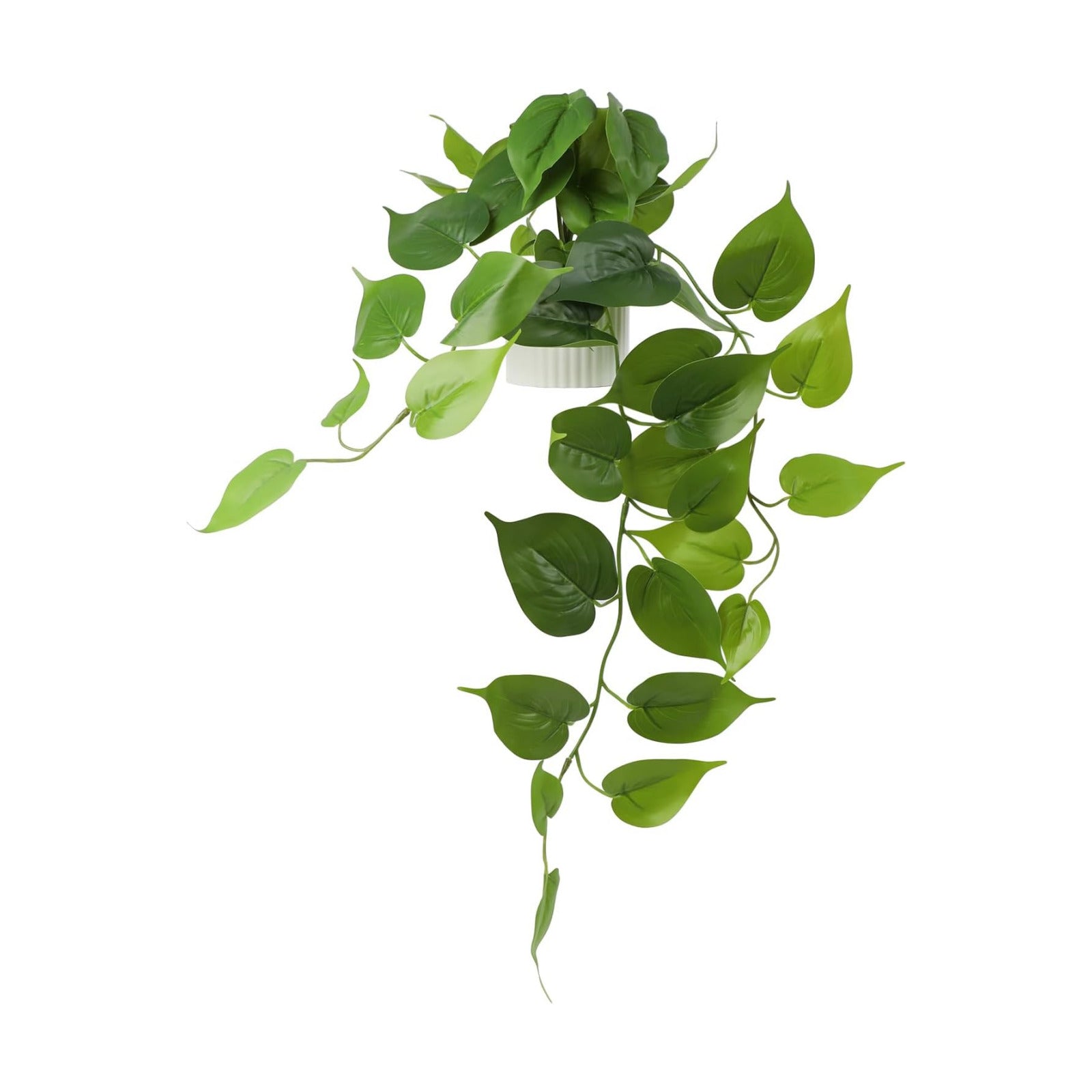 Fake Pothos Hanging Plant / Green with White Pot