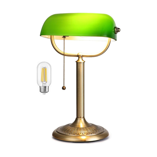 1-Minute Quick-Change Shade Classic Green Glass Bankers Desk Lamp | Study Office Library, LED Bulb Included