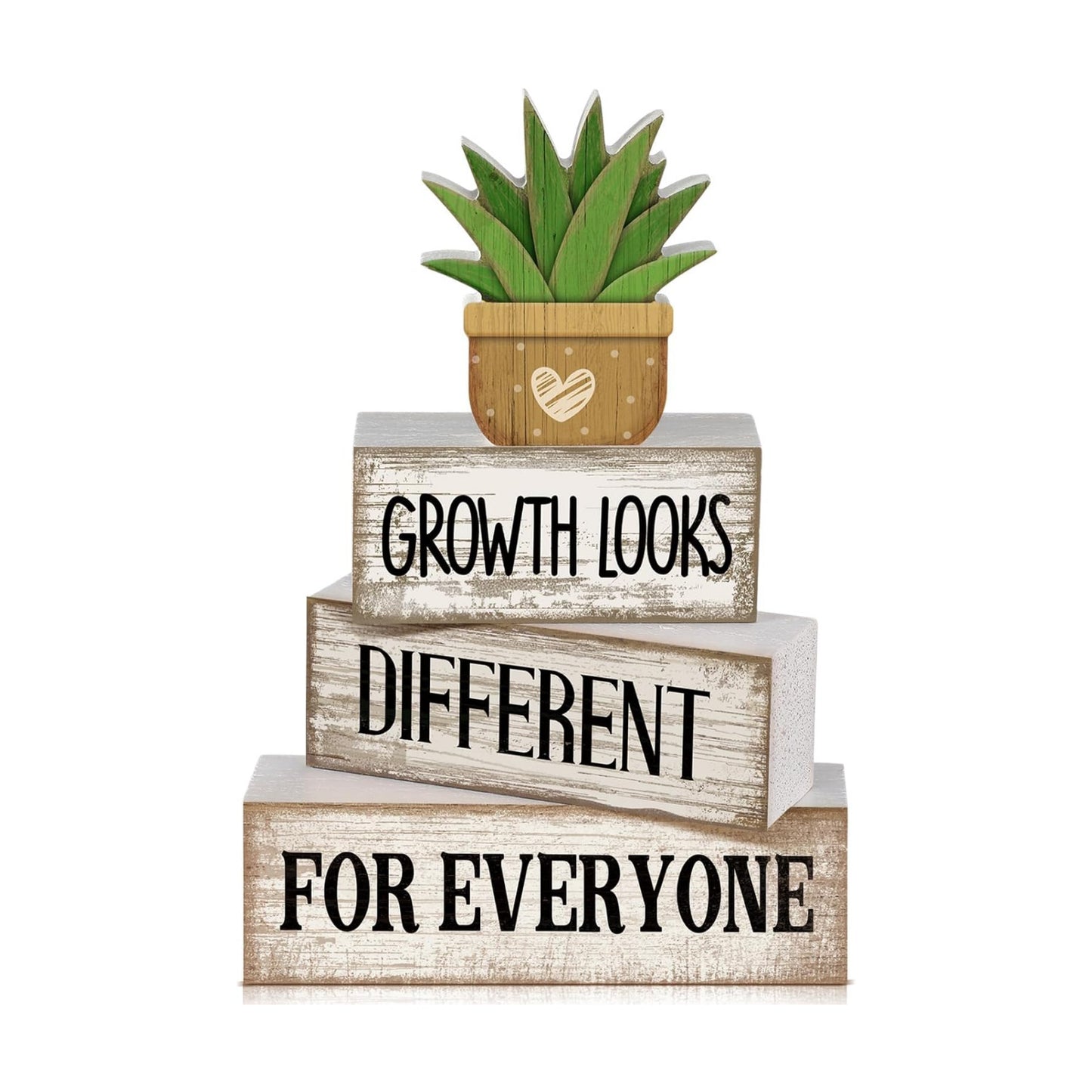 Inspirational Farmhouse Table Decor Rustic Stacked / Growth Looks Different for Everyone / Set of 4