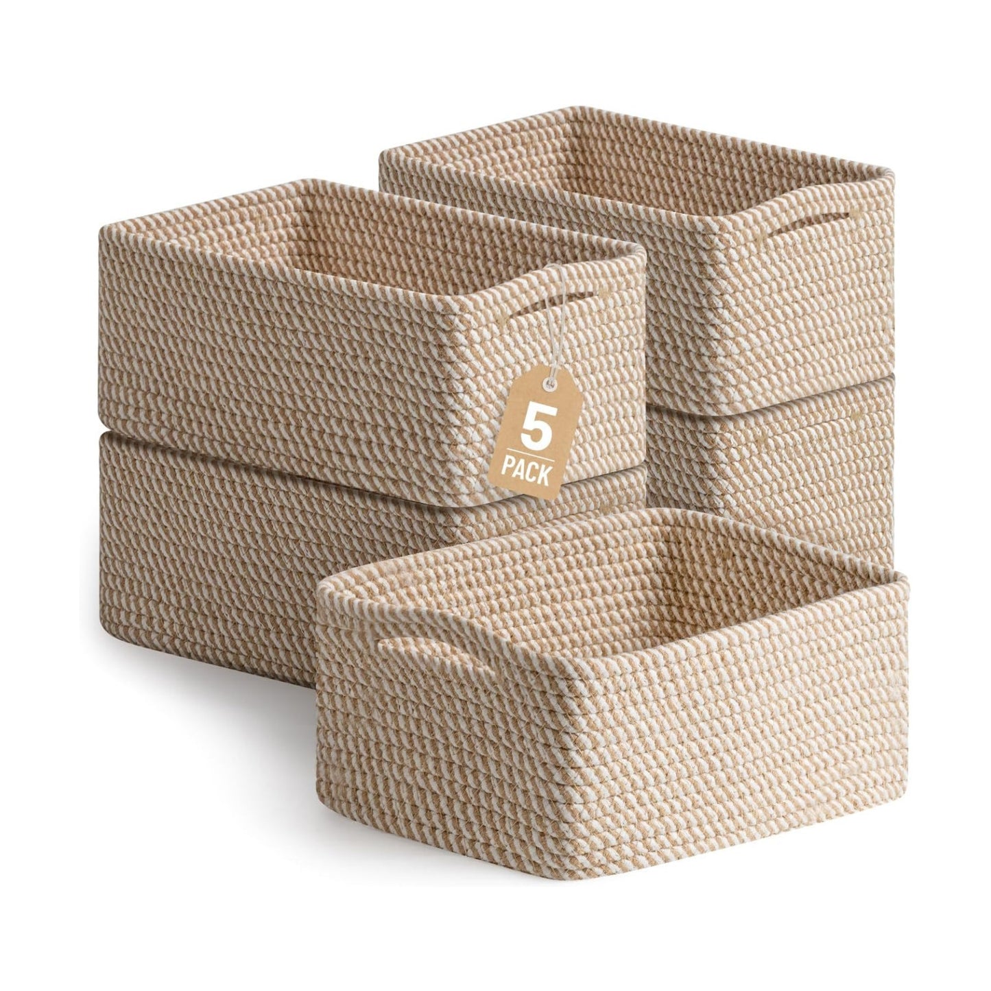 Cotton Rope Woven Basket for Organizing Bathroom / Khaki / Set of 5