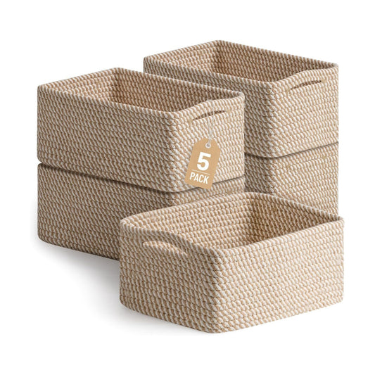 Cotton Rope Woven Basket for Organizing Bathroom / Khaki / Set of 5
