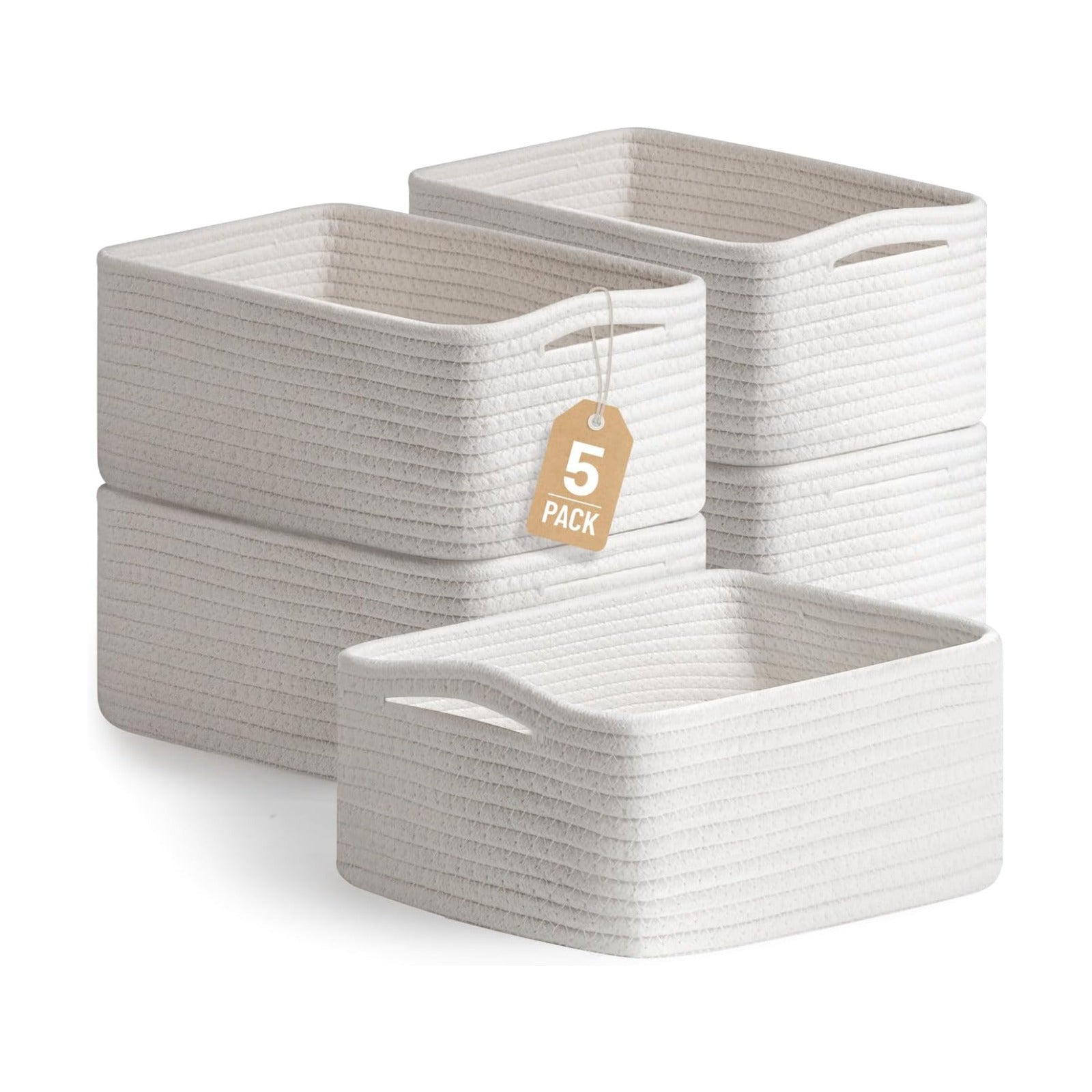 Small Woven Storage Baskets / White / Set of 5