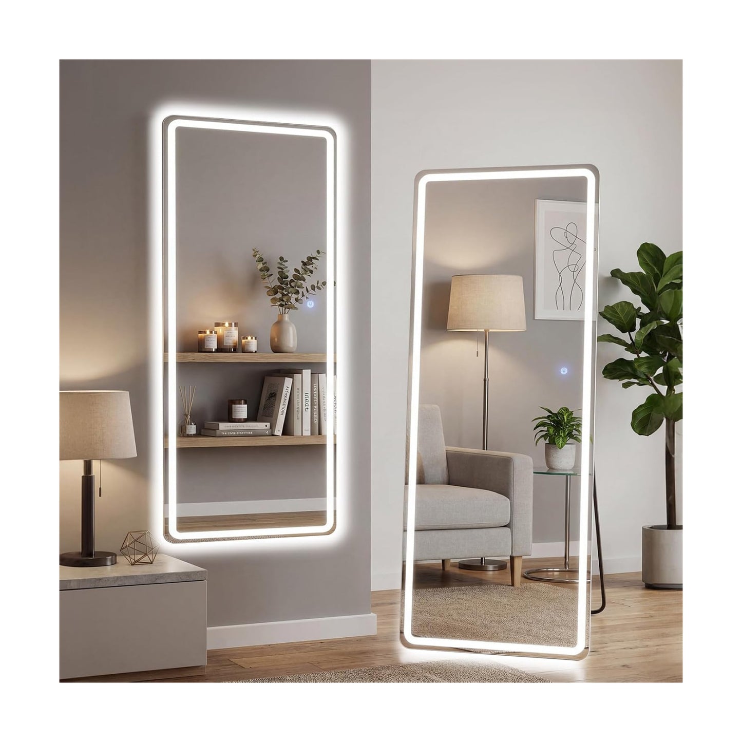 21"x64" LED Full Length Mirror with Stand, Full Body Wall Mirror