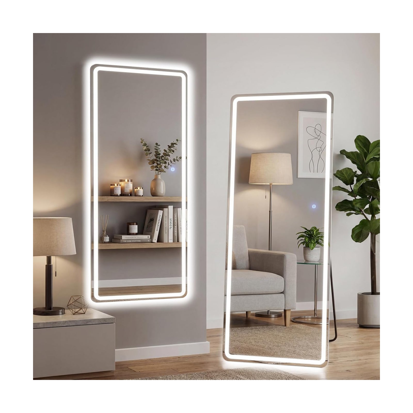 21"x64" LED Full Length Mirror with Stand, Full Body Wall Mirror