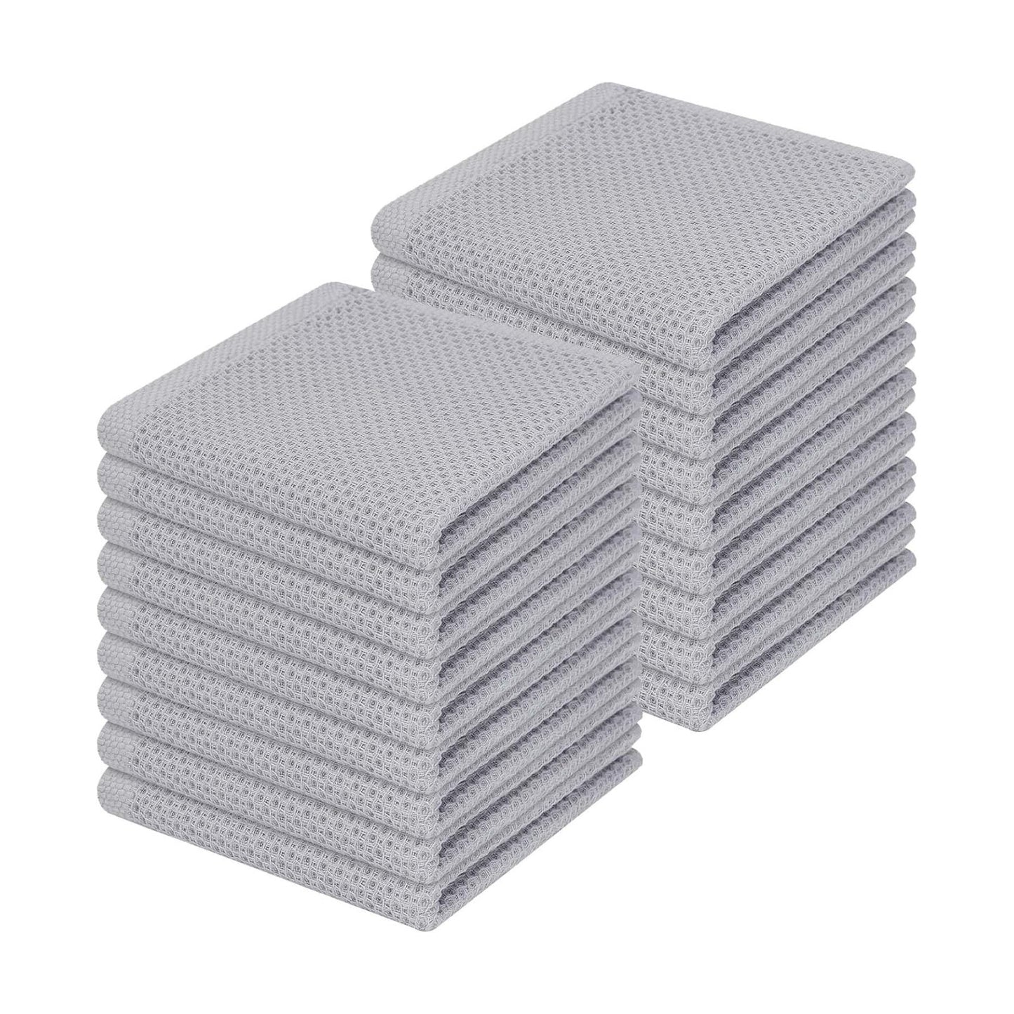 Homaxy 100% Cotton Waffle Weave Kitchen Dish Cloths 18-Pack, Light Gray | 12 x 12 Inches, Ultra Soft Absorbent Dish