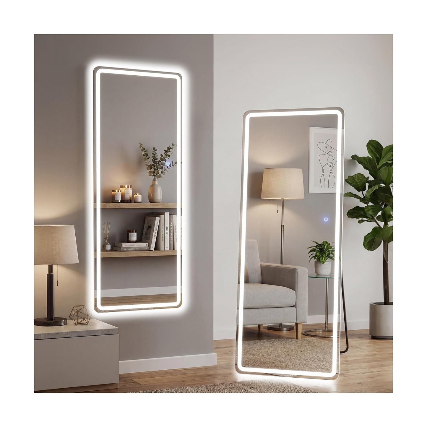 16"x60" LED Full Length Mirror with Stand, Full Body Wall Mirror