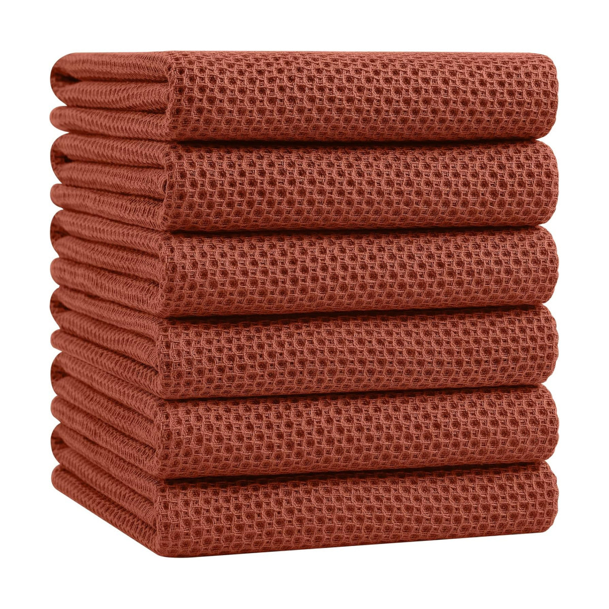 Homaxy 100% Cotton Oversized Waffle Weave Kitchen Towels 6-Pack, Rust | 20 x 28 Inches, Ultra Soft Absorbent Dish