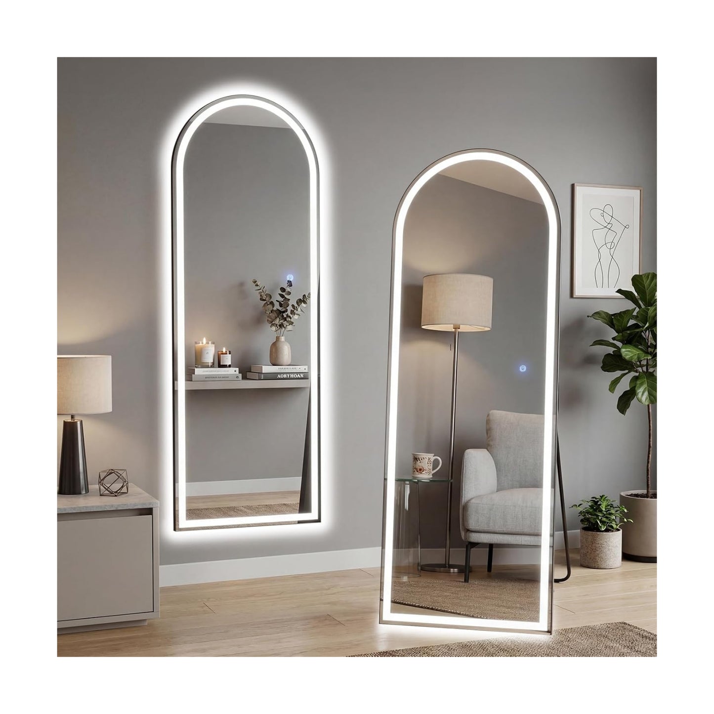 21"x64" Arched LED Full Length Mirror with Stand, Full Body Mirror