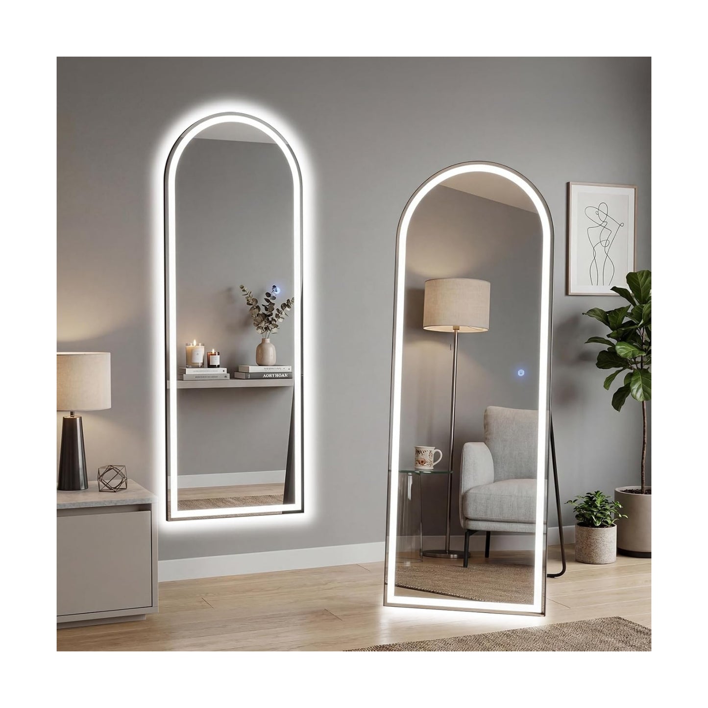 16"x60" Arched LED Full Length Mirror with Stand, Full Body Mirror