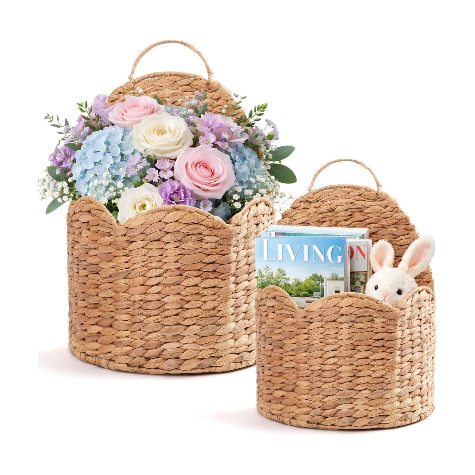 Water Hyacinth Scalloped Hanging Basket / Option 1 / Set of 2