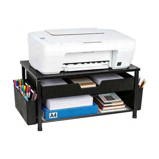 Printer Stand for Desk, Desk Organizer with Storage, Desktop Printer Table for Home Office, Multi-Purpose for Home