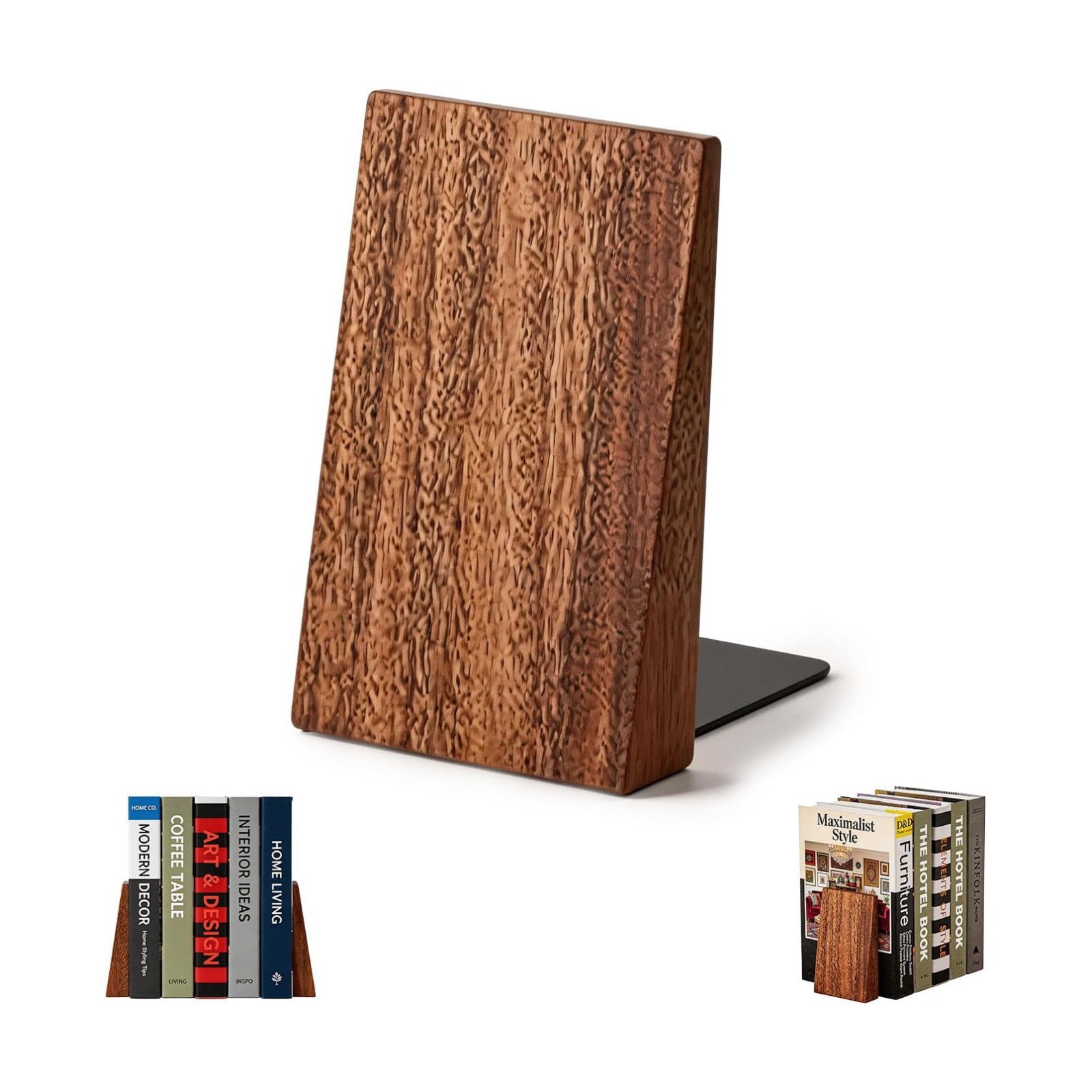 1 Pair Walnut Wood Bookends / Natural