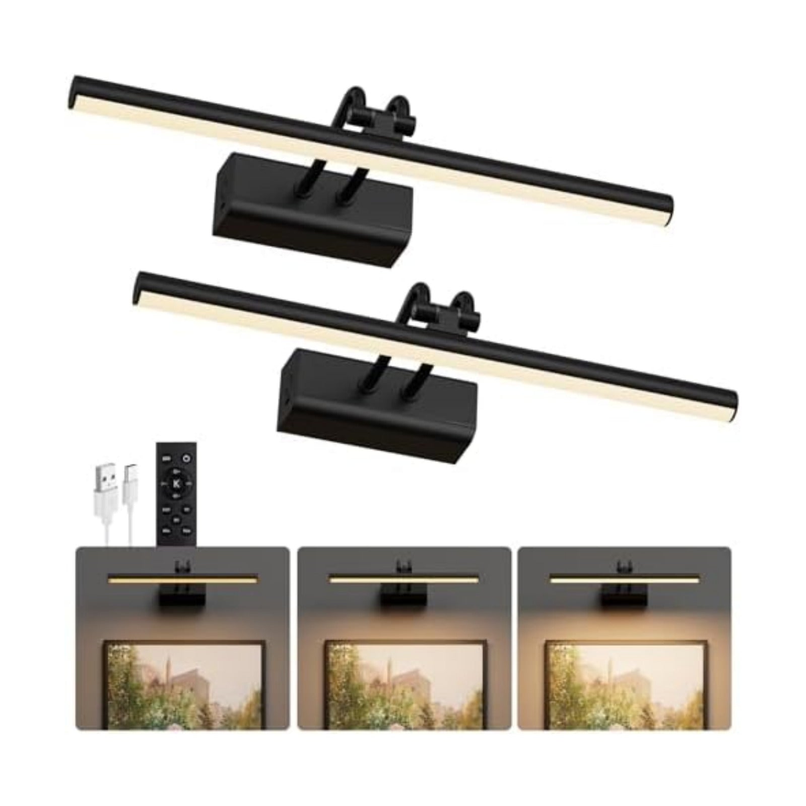 Battery Operated Wall Light, 13.8'', Set of 2, Black, RF Remote Control