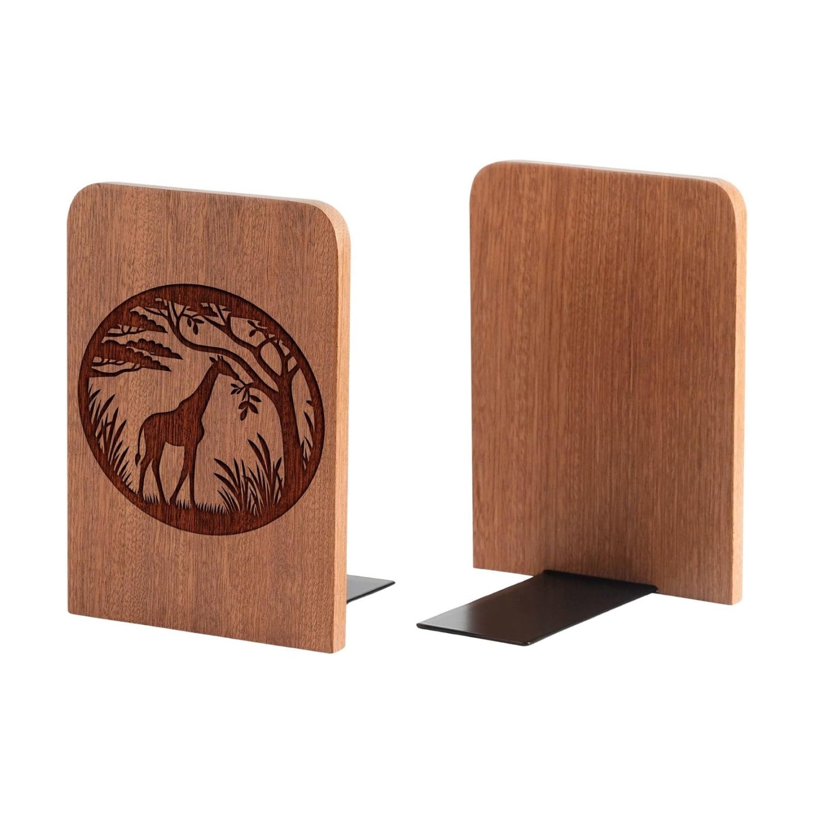 Heavy Duty Iron & Ebony Wood Book Ends / Eating / 4.72 x 6.69
