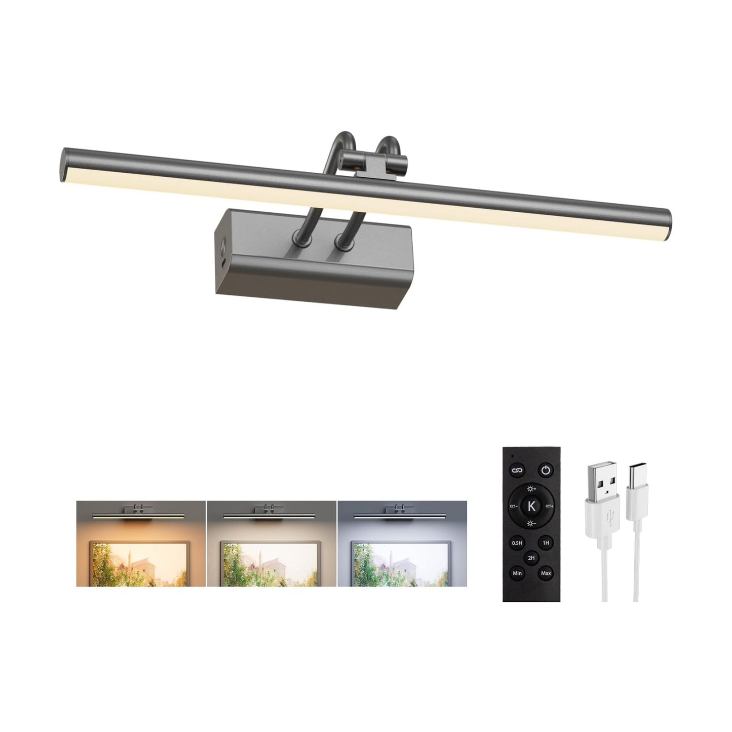 Battery Operated Picture Light for Wall, Grey, 13.8", Remote Control | 4000mAh Cordless,Grey Wall Light, Magnetic for