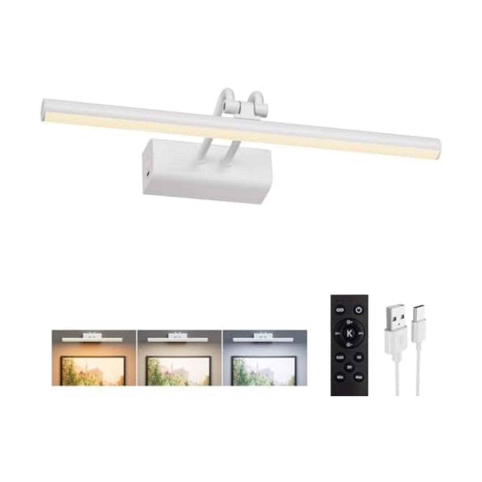 Battery Operated Picture Light for Wall, RF Remote Control, White