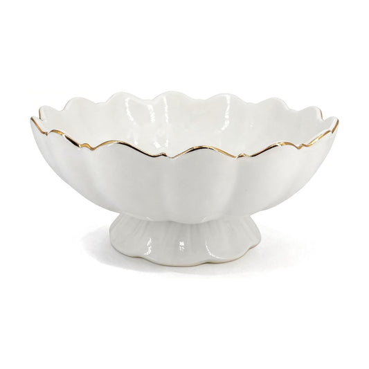 Small Decorative Bowl Ceramic Key & Fruit Bowl Ruffle Lotus Shape / 8 Inch / White