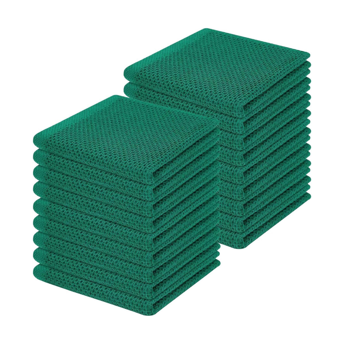 Homaxy 100% Cotton Waffle Weave Kitchen Dish Cloths 18-Pack, Dark Green | 12 x 12 Inches, Ultra Soft Absorbent Dish