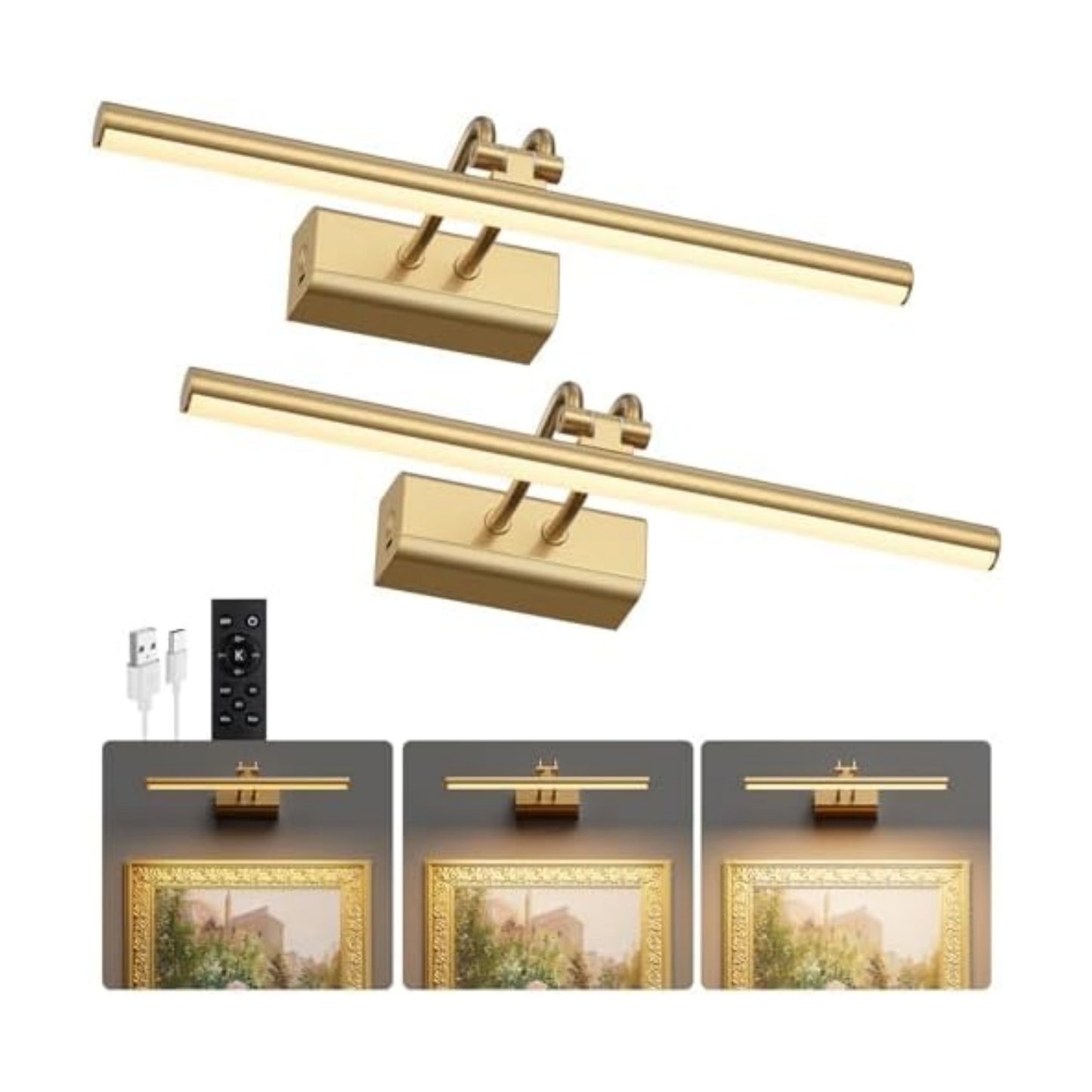 Battery Operated Wall Light, Set of 2, Gold, RF Remote Control