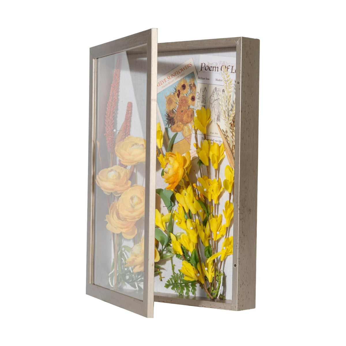 12x16 Shadow Box Frame with Linen Back, Wood Glass Display Case for Medals, Photos, Memorabilia, Awards - Pins
